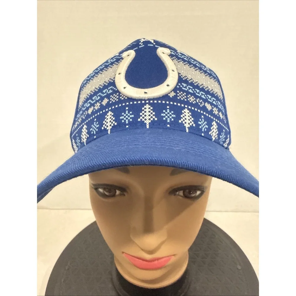 Indianapolis Colts NFL Christmas Holiday Sweater Pattern Snapback Hat Blue Cap